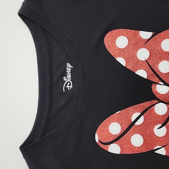 Disney Minnie Mouse Short Sleeve T-Shirt Black Red Glitter Bow Size Medium 7, 9 - Picture 4 of 10